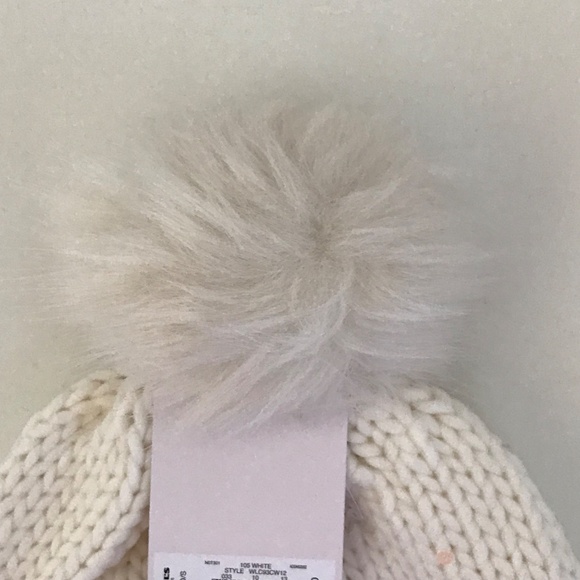 LC LAUREN CONRAD Pom Pom Beanie Hat Sherpa White Pink Sequins Knit Hat NWT - Picture 5 of 9